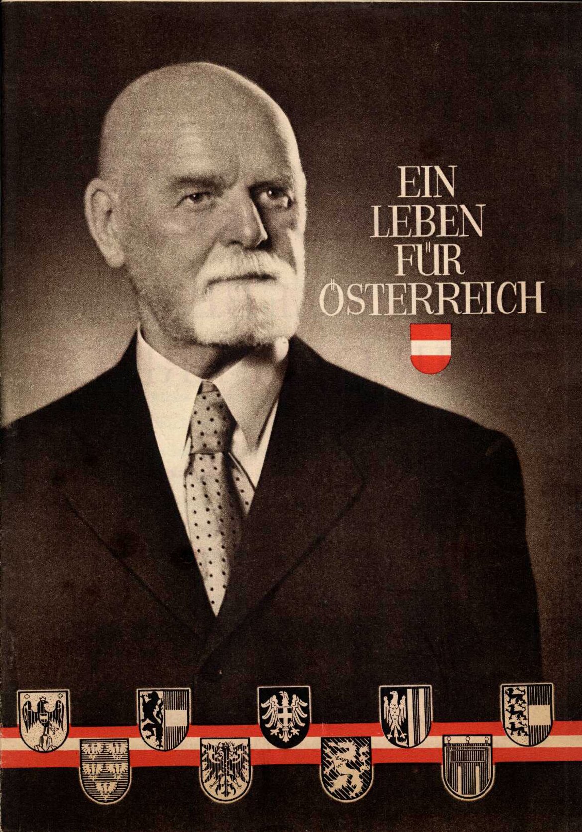 Portrait von Theodor Körner mit der danebenstehenden Textzeile: Ein Leben für Österreich.
