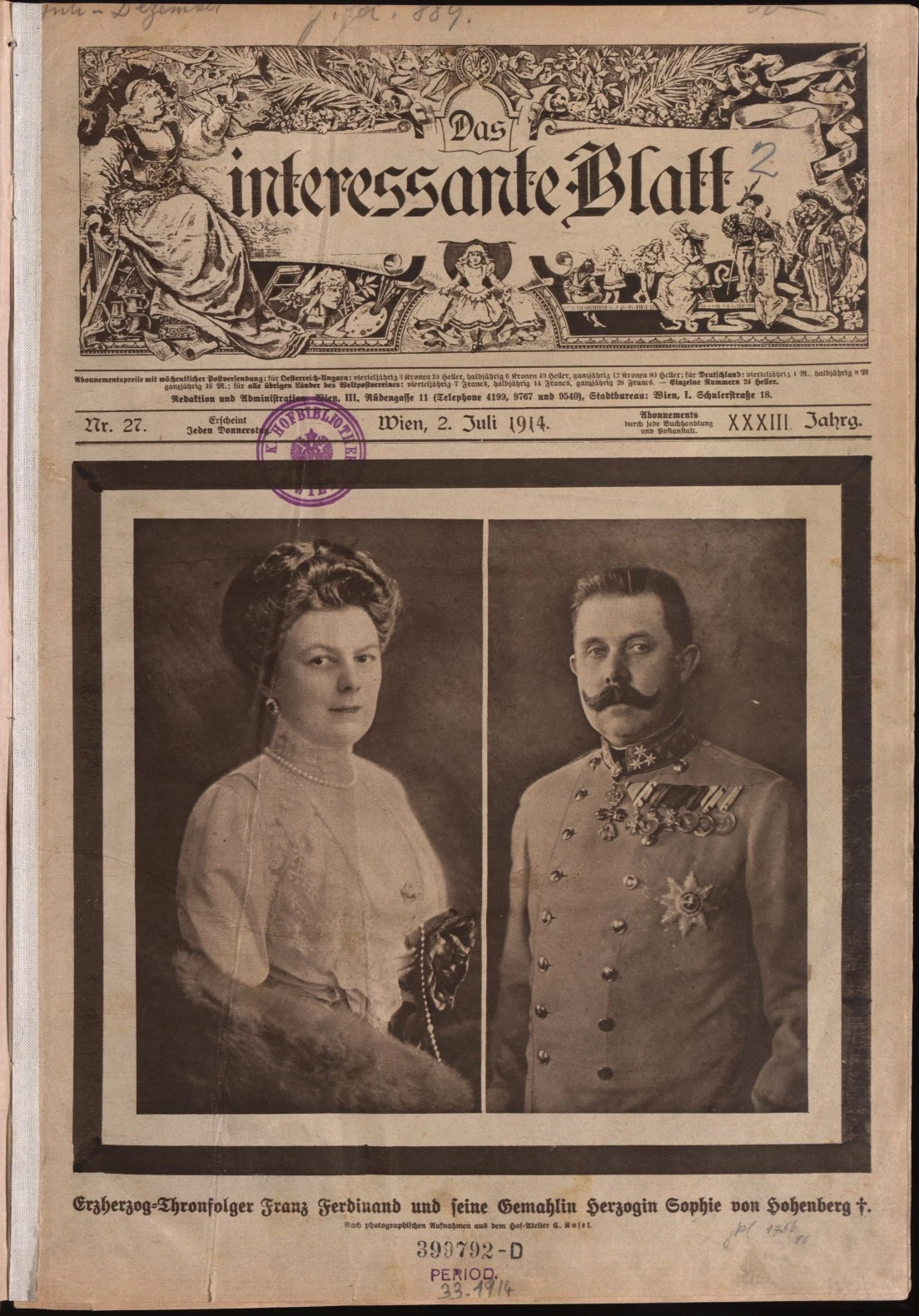 Titelblatt "Das interessante Blatt" vom 2. Juli 1914