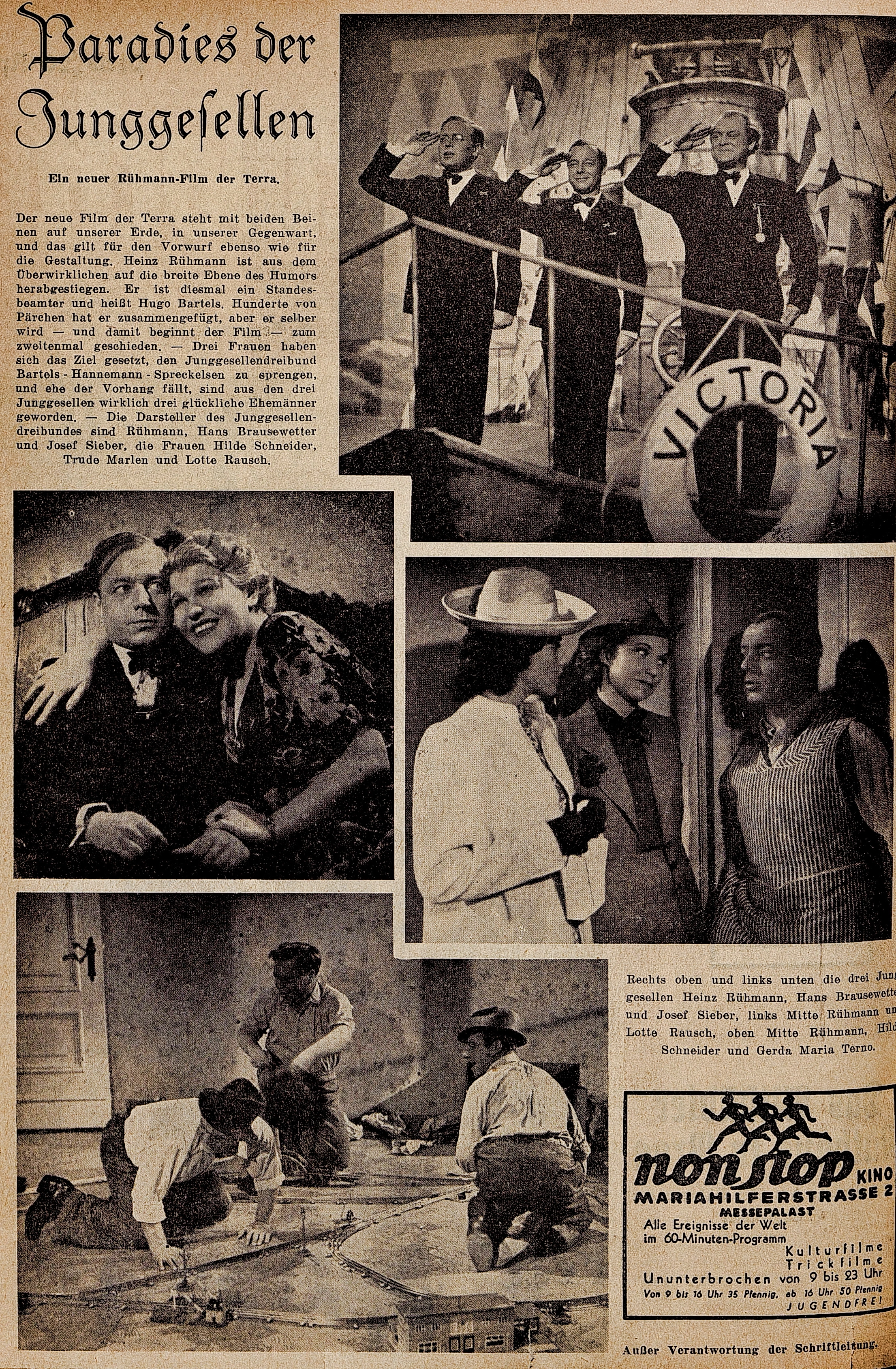 Heinz Rühmann im Film "Paradies der Junggesellen, Zeitschrift Rundfunkwoche, 2. September 1939