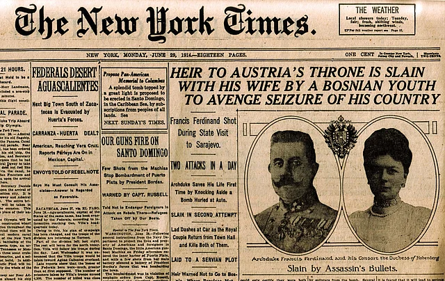 Titelsteite der New York Times am 29. Juni 1914