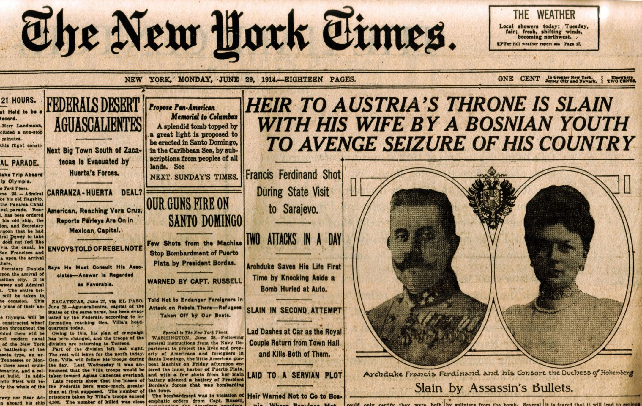 Titelsteite der New York Times am 29. Juni 1914