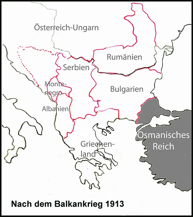 Balkanhalbinsel nach den Balkankriegen 1913 - Landkarte