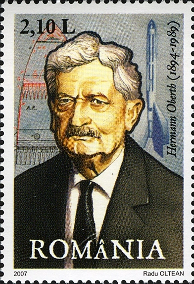 Eine rumänische Briefmarke zu Ehren von Hermann Oberth 