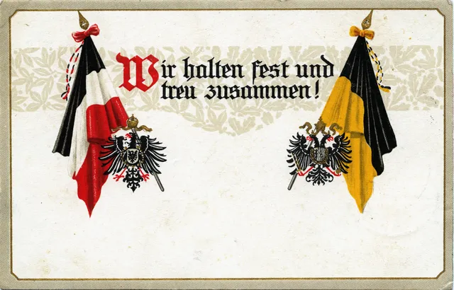 Der Zweibund - Postkarte zum Bündnis zwischen Österreich-Ungarn und dem Deutschen Reich