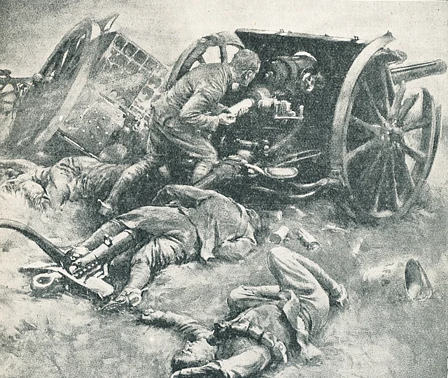 Britischer 18pdr Feldgeschütz im Kampf bis zum letzten Mann