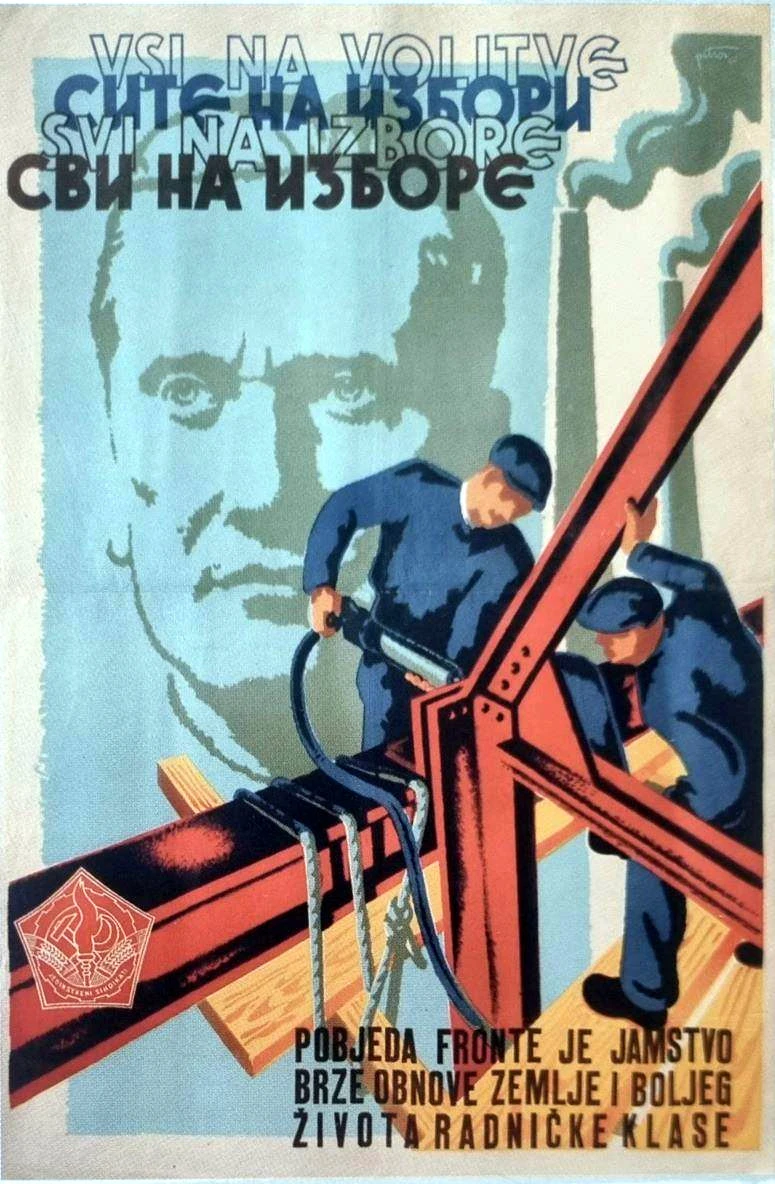 Plakat  "Alle zur Wahl" oder "Alle zu den Wahlen". Es ist ein Aufruf zur Teilnahme an Wahlen.