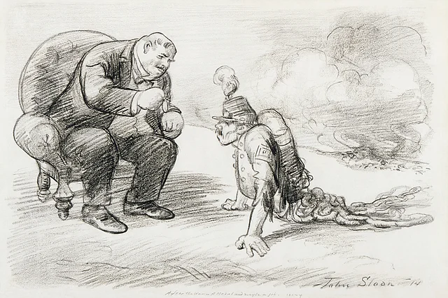 Karikatur - "Und nach dem Krieg ein Orden und vielleicht ein Job ... "