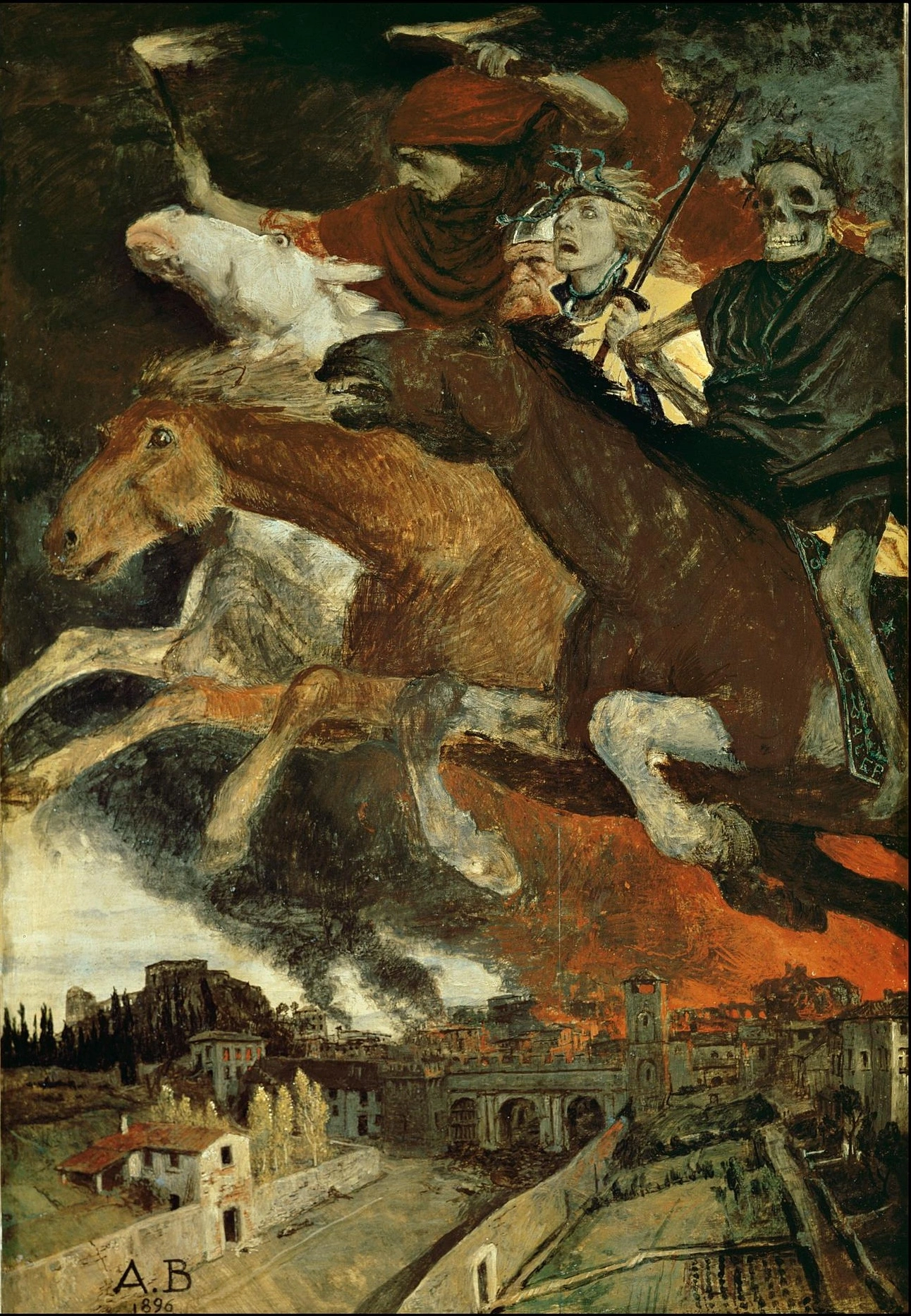 Arnold Böcklin "Der Krieg"  Böcklins allegorisches Gemälde vom Krieg, aus dem Jahr 1896, erscheint im Rückblick wie eine nicht beachtete Warnung.