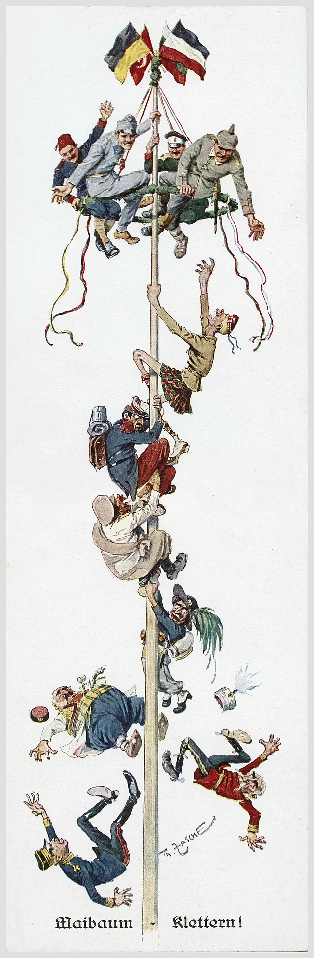 Karikatur der Kriegsgegner Alte Ansichtskarte. Circa 1916.