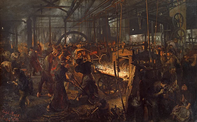 "Im Eisenwalzwerk" Gemälde von Adolph Menzel