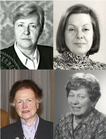Abbildung der vier Staatssekretärinnen in der Bundesregierung Kreisky: Johanna Dohnal, Anneliese Albrecht, Beatrix Eypeltauer, Franziska Fast