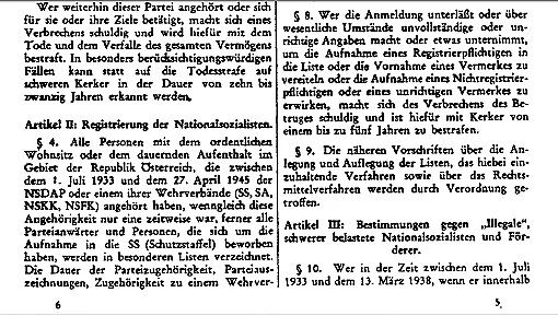 Beginnt im §3 "Wer weiterhin dieser Partei angehört oder sich für sie oder ihre Ziele beteiligt, macht sich eines Verbrechen schuldig und wird hierfür mit dem Tode und dem Verfalle des gesamten Vermögens bestraft...