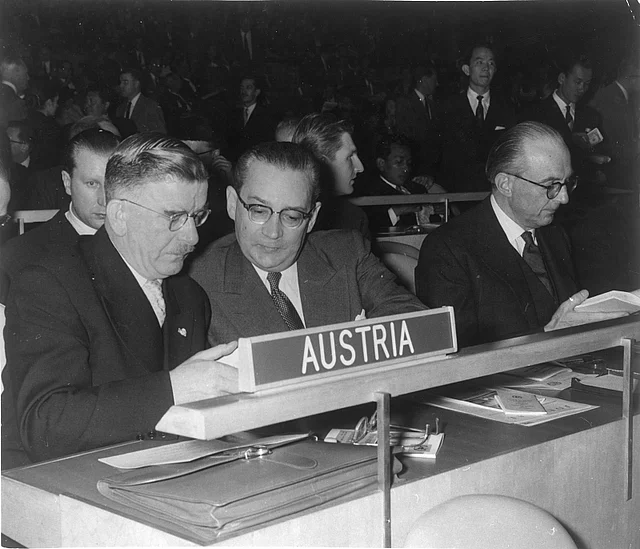 Außenminister Figl 1956 in New York bei der UNO-Hauptversammlung