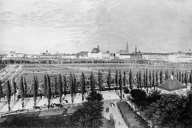 <p>Blick vom Josefstädter Glacis auf die Stadt (1848)</p>
