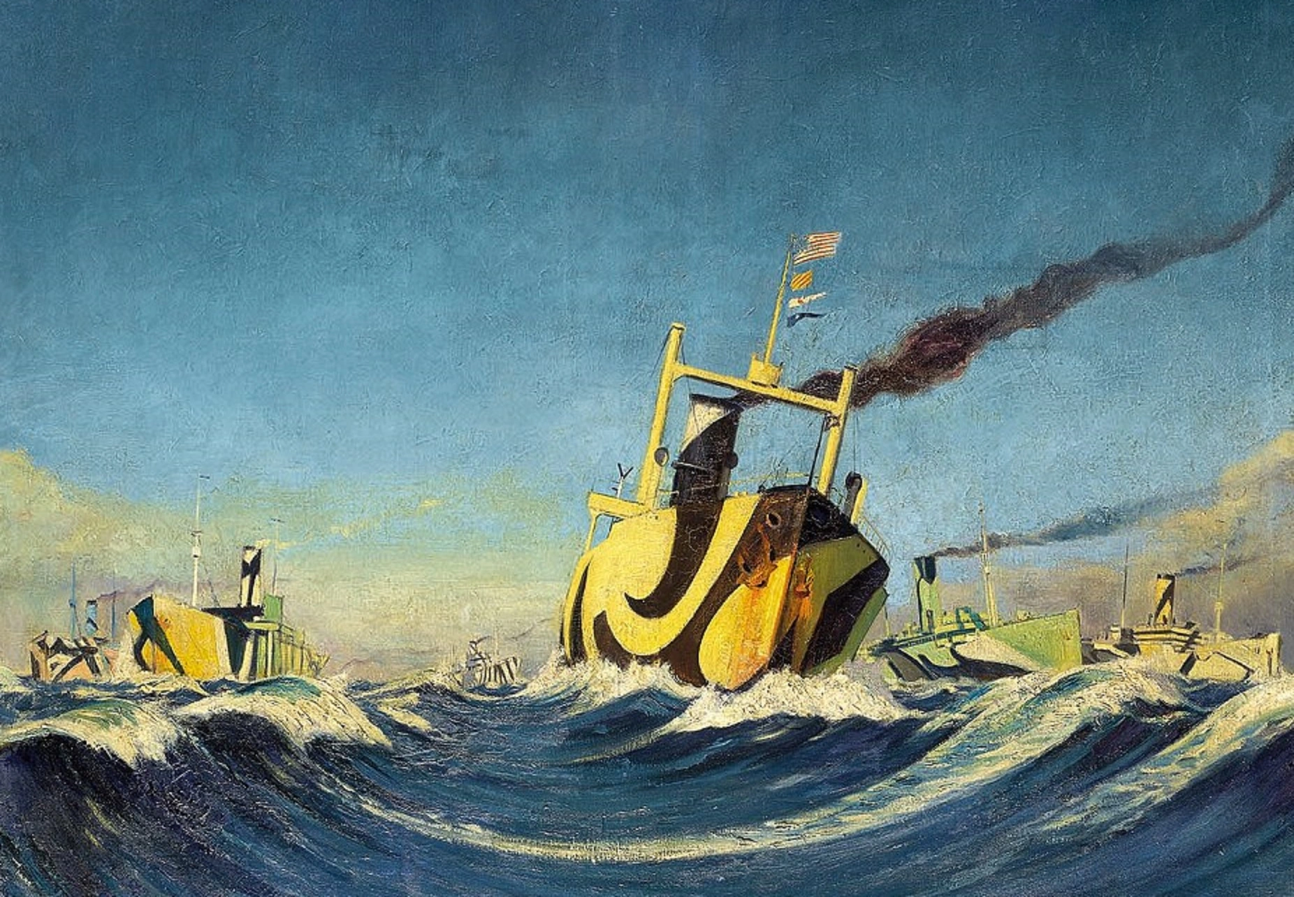 A convoy - Gemälde aus dem Jahr 1918 von Herbert Barnard John Everett, zeigt Schiffe mit Dazzel-Tarnung auf ihrem Weg über den Atlantik.
