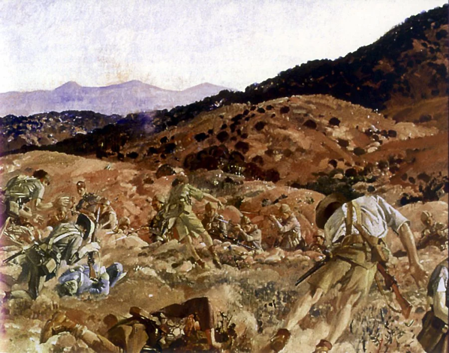 Angriff der 3rd Light Horse Brigade bei Cesarttepe am 7. August 1915
