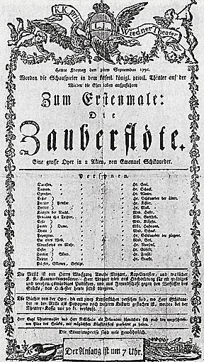 Playbill for the premiere of The Magic Flute, 1791