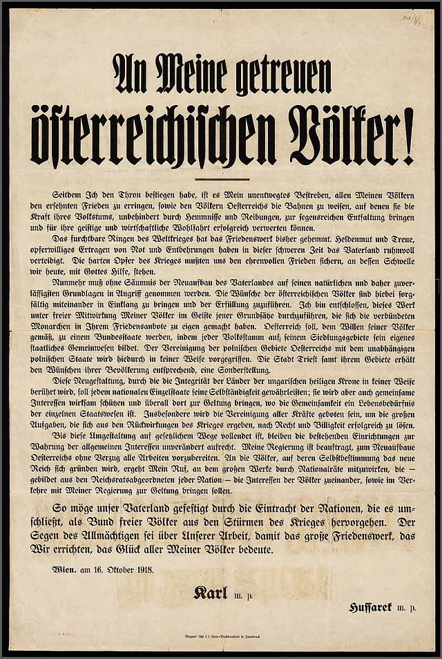 Das "Völkermanifest" Kaiser Karls. 16. 10. 1918