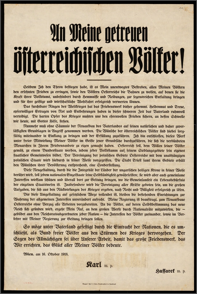 Das "Völkermanifest" Kaiser Karls. 16. 10. 1918