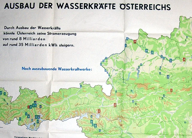 Österreichkarte mit möglichen Wasserkraftwerksprojekten