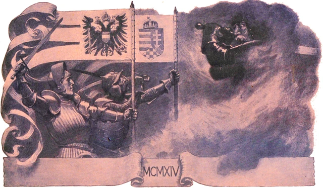 Patriotische Postkarte - Allegorische Darstellung des Kampfes gegen Russland