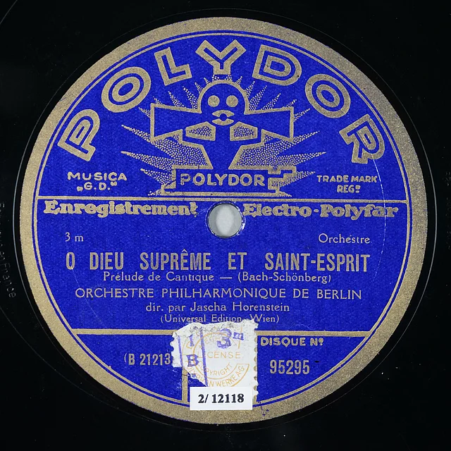 Labelscan der Aufnahme für Polydor ca. 1929; Jascha Horenstein dirigiert die Berliner Philharmoniker 