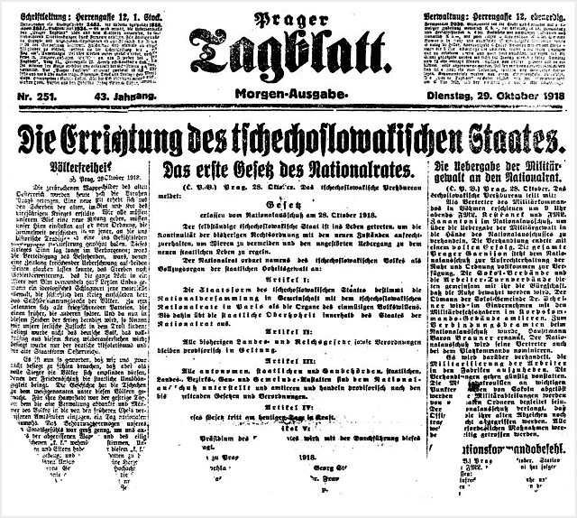 Scan des Prager Tagblatts vom 29. Oktober 1918