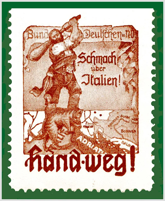 Reklamemarke mit antiitalienischer Parole ca. 1915