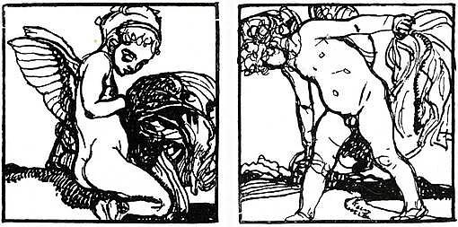   Vignette von Rudolf Jettmar - 2 Putti. In: Ludwig Hevesi. Österreichische Kunst im 19. Jahrhundert, Leipzig 1903, S. 306.