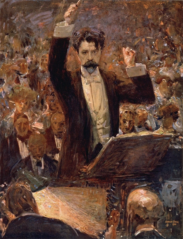 Arthur Nikisch dirigiert im Gewandhaus in Leipzig; Gemälde von Robert Sterl ca. 1910
