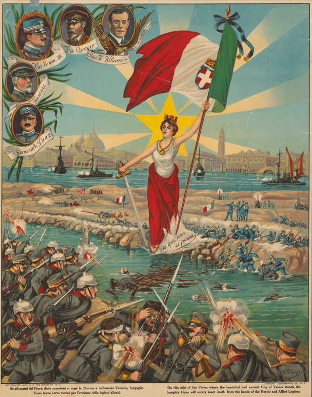 Eine Italienische Propagandapostkarte zur Schlacht am Piave