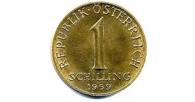 1959 wird eine neue Schillingmünze ausgegeben. Die neue Schillingmünze. Vorderseite.