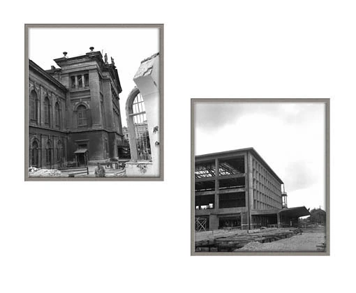 Links: Die alten Gebäude des Süd- und Ostbahnhofs. Rechts: Das neue Gebäude des Süd- und Ostbahnhofs in Wien.