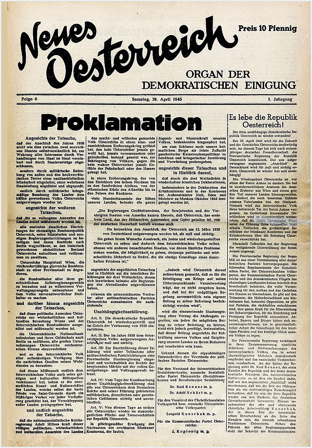 <p>Neues Österreich, 28.duben 1945</p>
