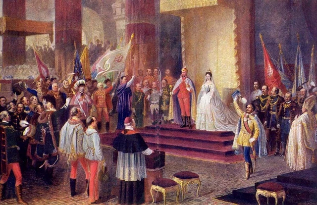   Krönung 1867 in Buda  Die Krönung von Kaiser Franz Joseph und Kaiserin Elisabeth zum ungarischen Königspaar.