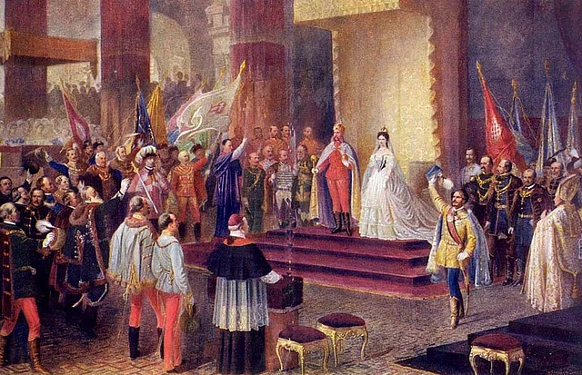   Krönung 1867 in Buda  Die Krönung von Kaiser Franz Joseph und Kaiserin Elisabeth zum ungarischen Königspaar.