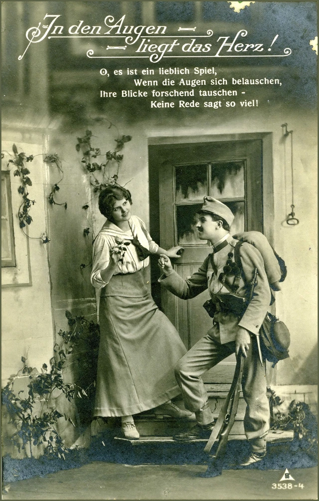 Patriotische Postkarte - Abschied vom zuhause an die Front