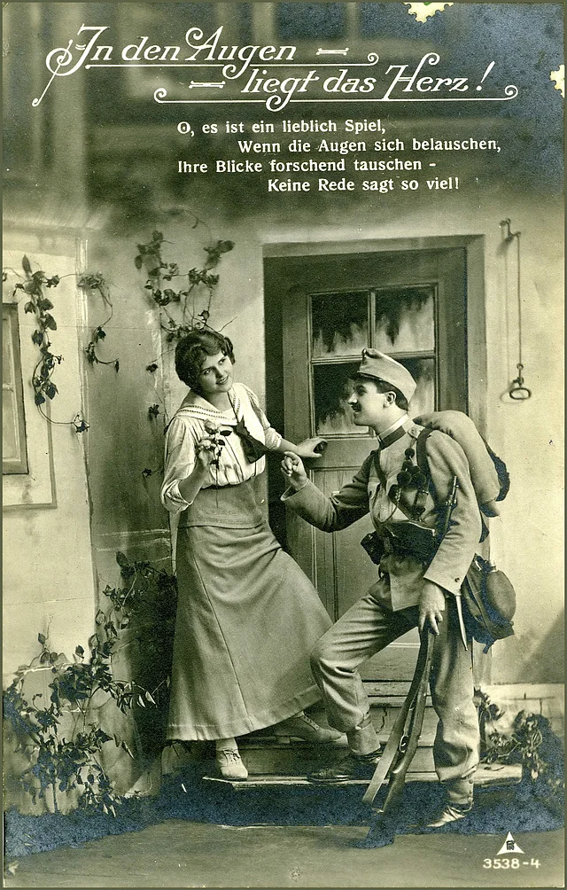 Patriotische Postkarte - Abschied vom zuhause an die Front