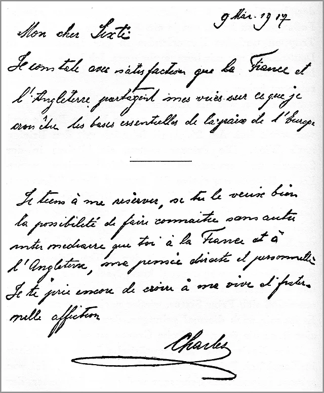 Brief von Kaiser Karl an Sixtus
