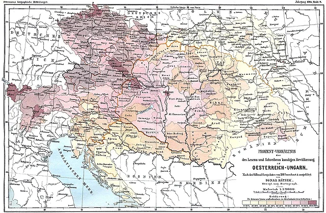 Karte - Alphabetisierung in Österreich-Ungarn 1880