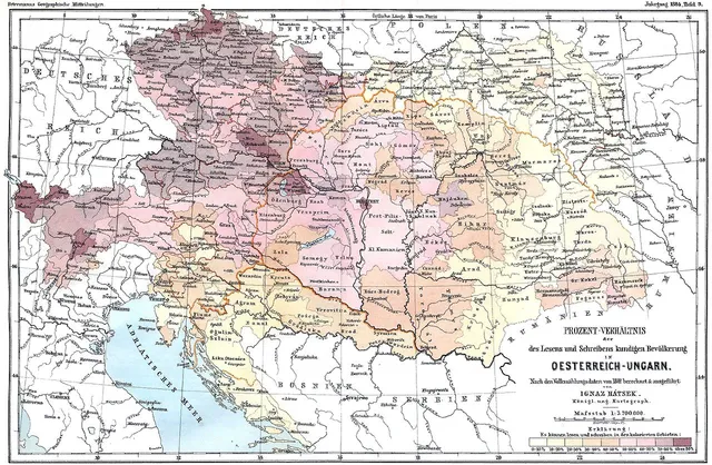 Karte - Alphabetisierung in Österreich-Ungarn 1880
