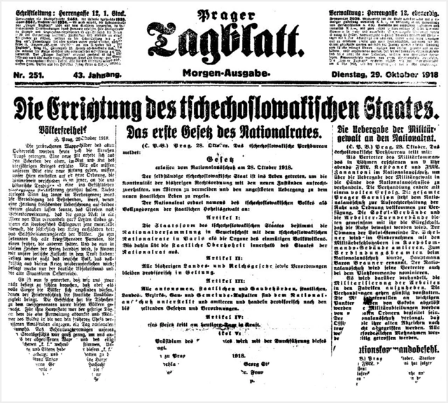 <p>Prager Tagblatt, 29.říjen 1918</p>