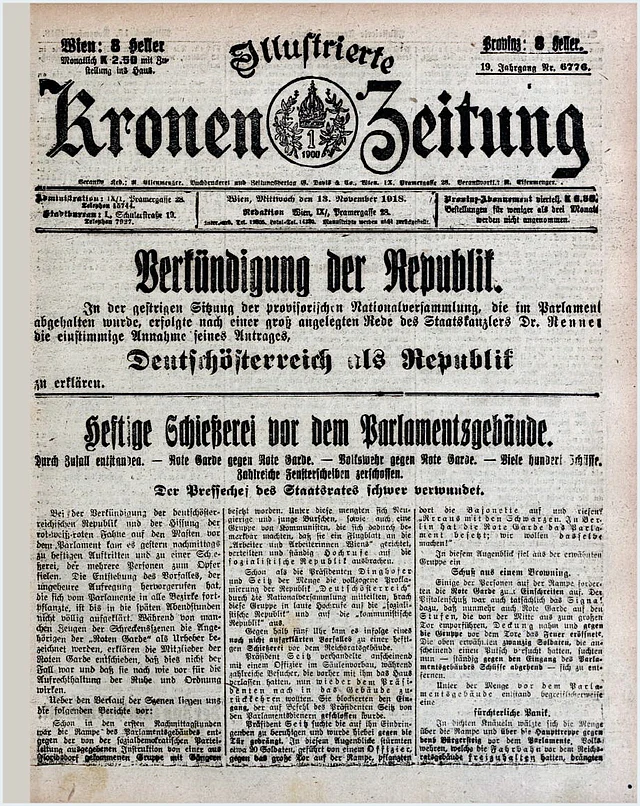 <p>Illustrierte Kronen Zeitung, 13.listopadu 1918</p>