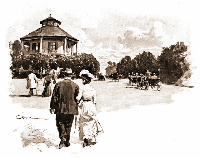 Vor dem Lusthaus im Wiener Prater - Graphik
