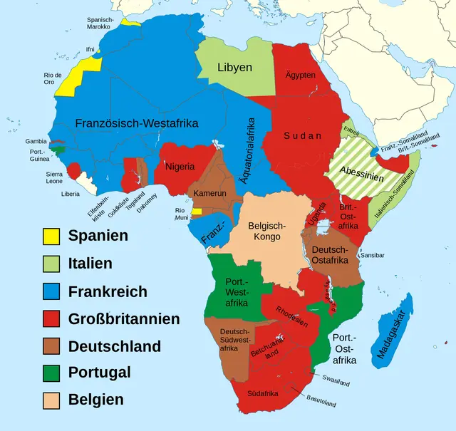 Afrika 1914 - Aufteilung unter die Kolonialmächte mit Ausnahme von Liberia und Äthiopien