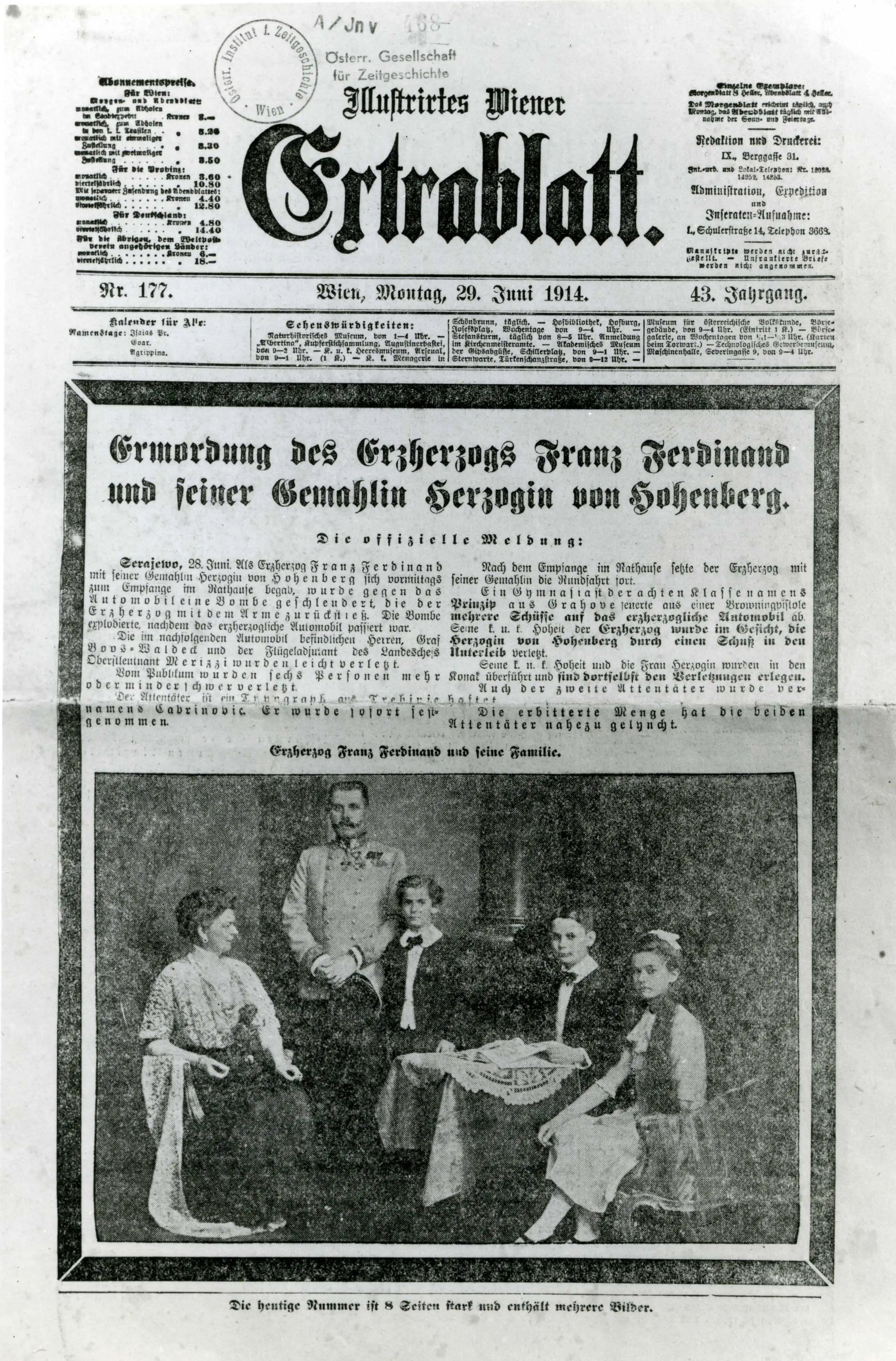 Titelseite Illustriertes Wiener Extrablatt vom 29. Juni 1914