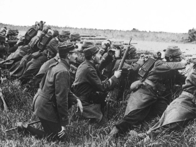 1914 - Französische Infanterie in einem Straßengraben