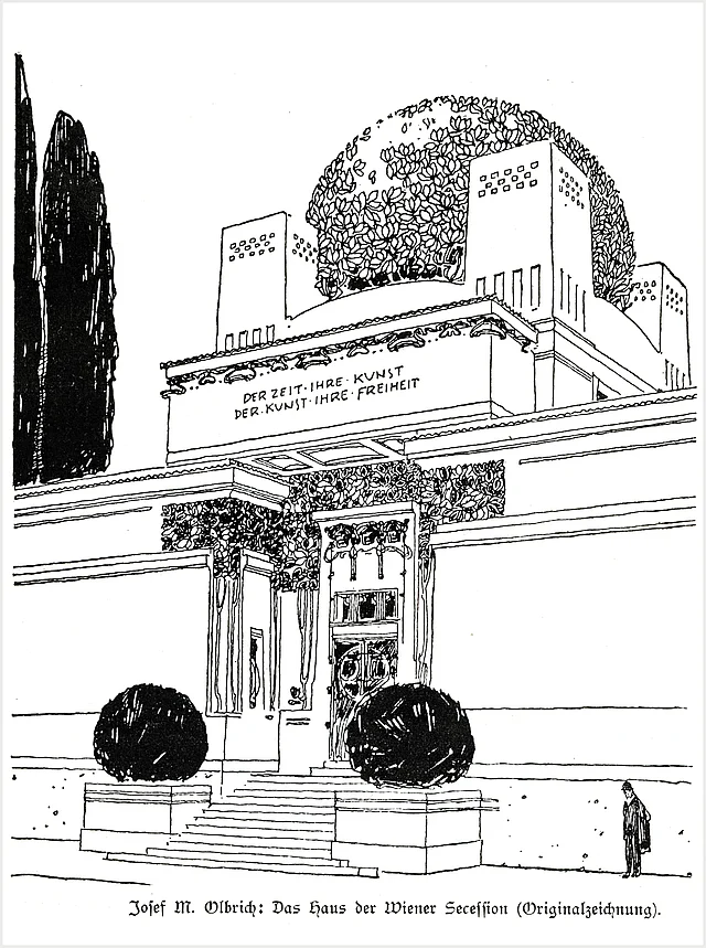   Secession in Wien   Joseph Maria Olbrich, Originalzeichnung. In: Ludwig Hevesi. Österreichische Kunst 1848-1900, Leipzig 1903, S. 283.