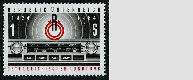 40 Jahre Rundfunk in Österreich - Briefmarke mit einer Art Autoradio. 1924-1964. 