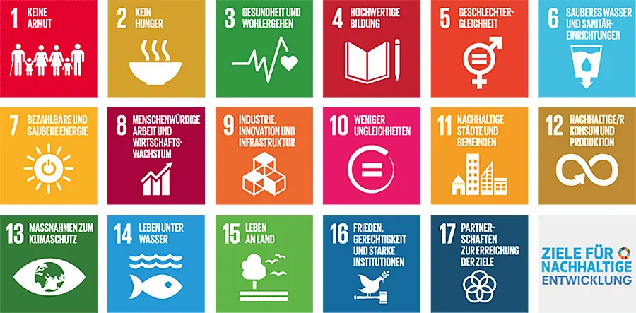 Darstellung der 17 SDGs (Sustainable Development Goals) - Nachhaltigkeit in der globalen Welt